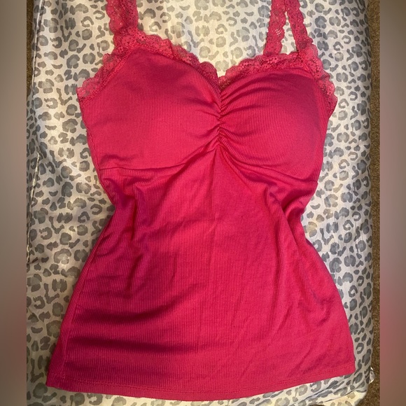 Hot Pink Hearts & Hips Tank Top, Cupped, Ribbed, & Lace. - Picture 1 of 3